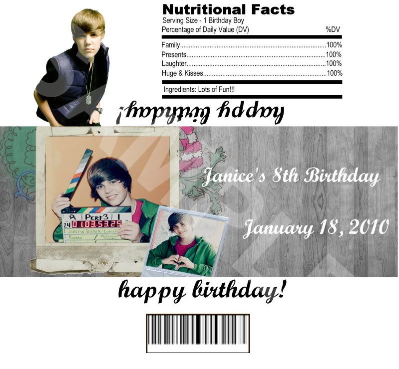 justin bieber birthday party favors. Justin Bieber Wrapper #1. Justin Bieber Wrapper #2