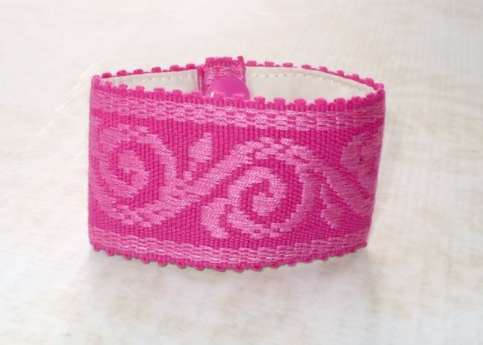 Pink on Pink Vintage Ribbon Wide Cuff Bracelet