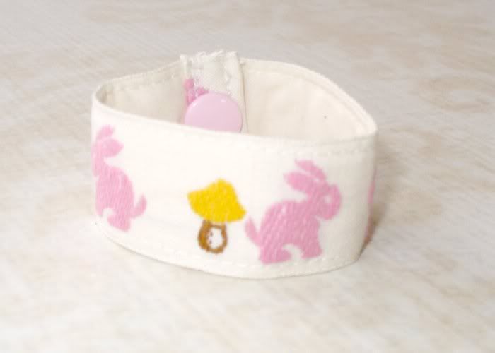 Pink Bunnies Vintage Ribbon Childs Cuff Bracelet