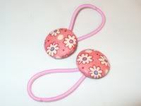 Pink Lazy Daisy - "Toddler" Button Covered Ponytail Holders